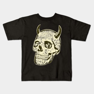 Horned Skull In Yellow Kids T-Shirt